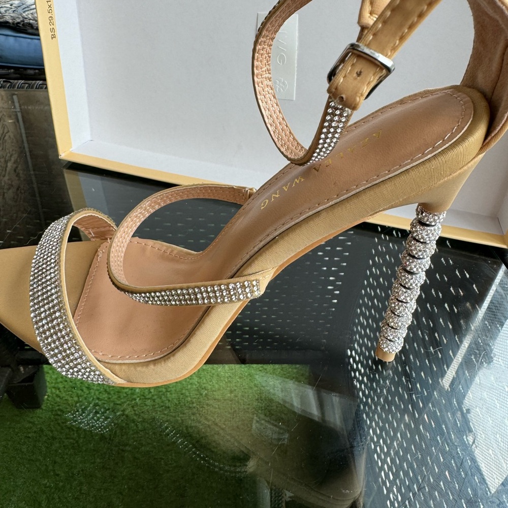 Azalea Wang High Heel Sandals Nude Silver Crystal